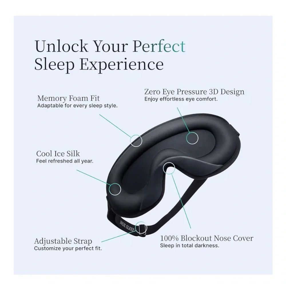 NWT NOX 3D Sleep Mask 100% Black-Out Soft Silk Breathable Travel Deep Sleep Adj